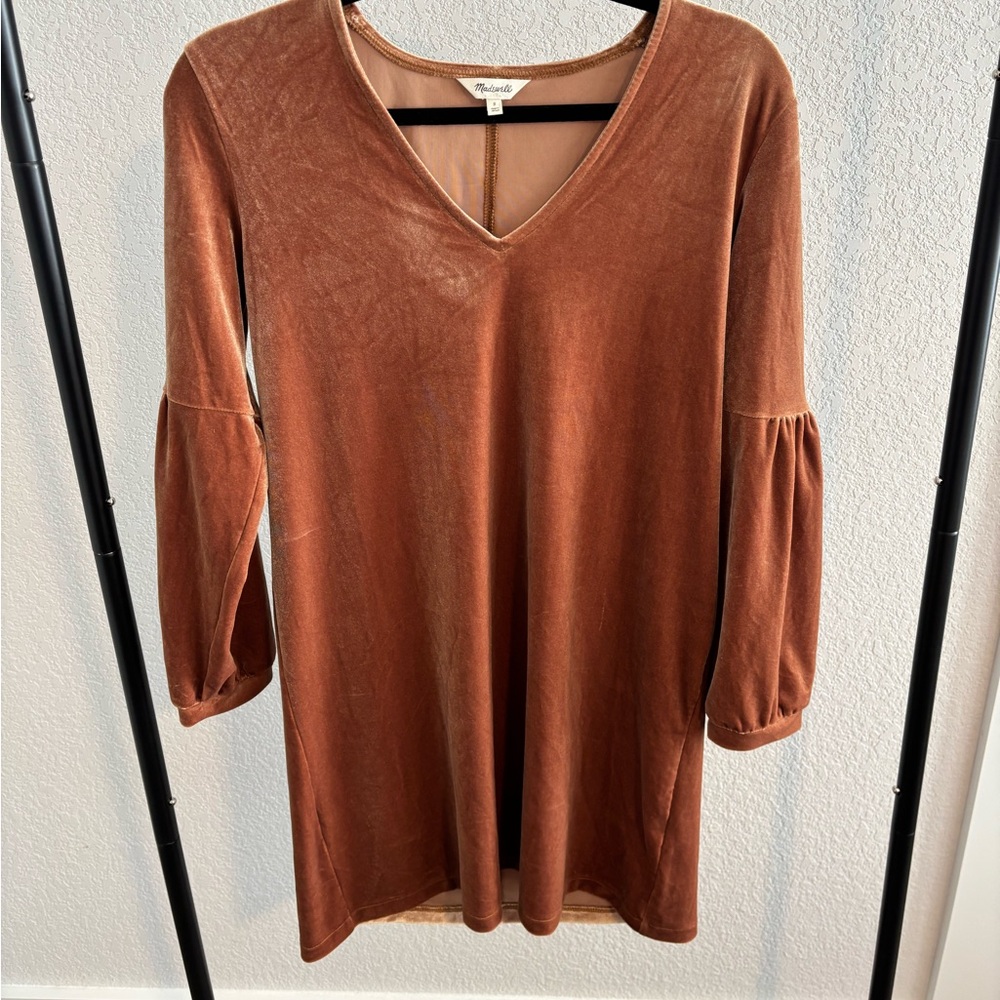 Madewell Gold Velvet Balloon Sleeve Dress NWOT Size S